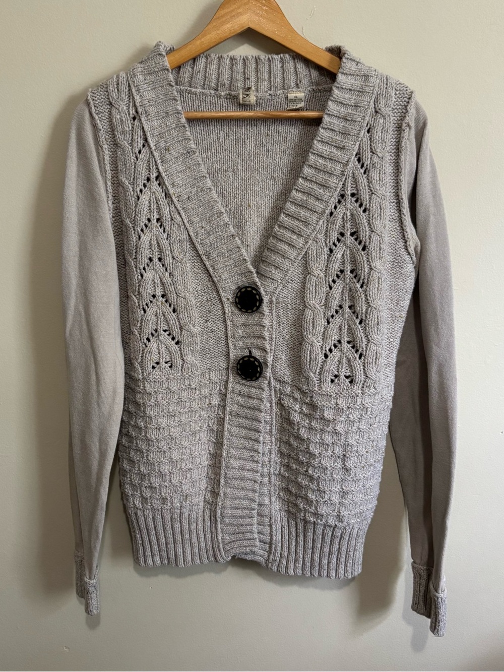 BKE Knit Two Button Cardigan Cottagecore Boho Beige Sweater XL
